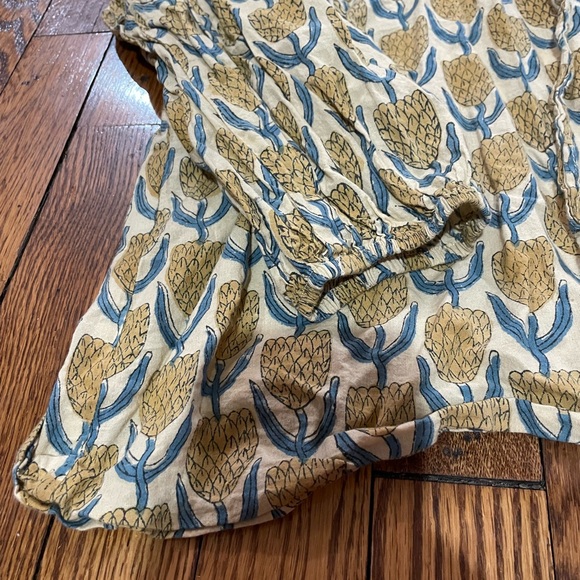 KMM Beige Blue Yellow Floral Boho Women’s Blouse - Picture 4 of 6